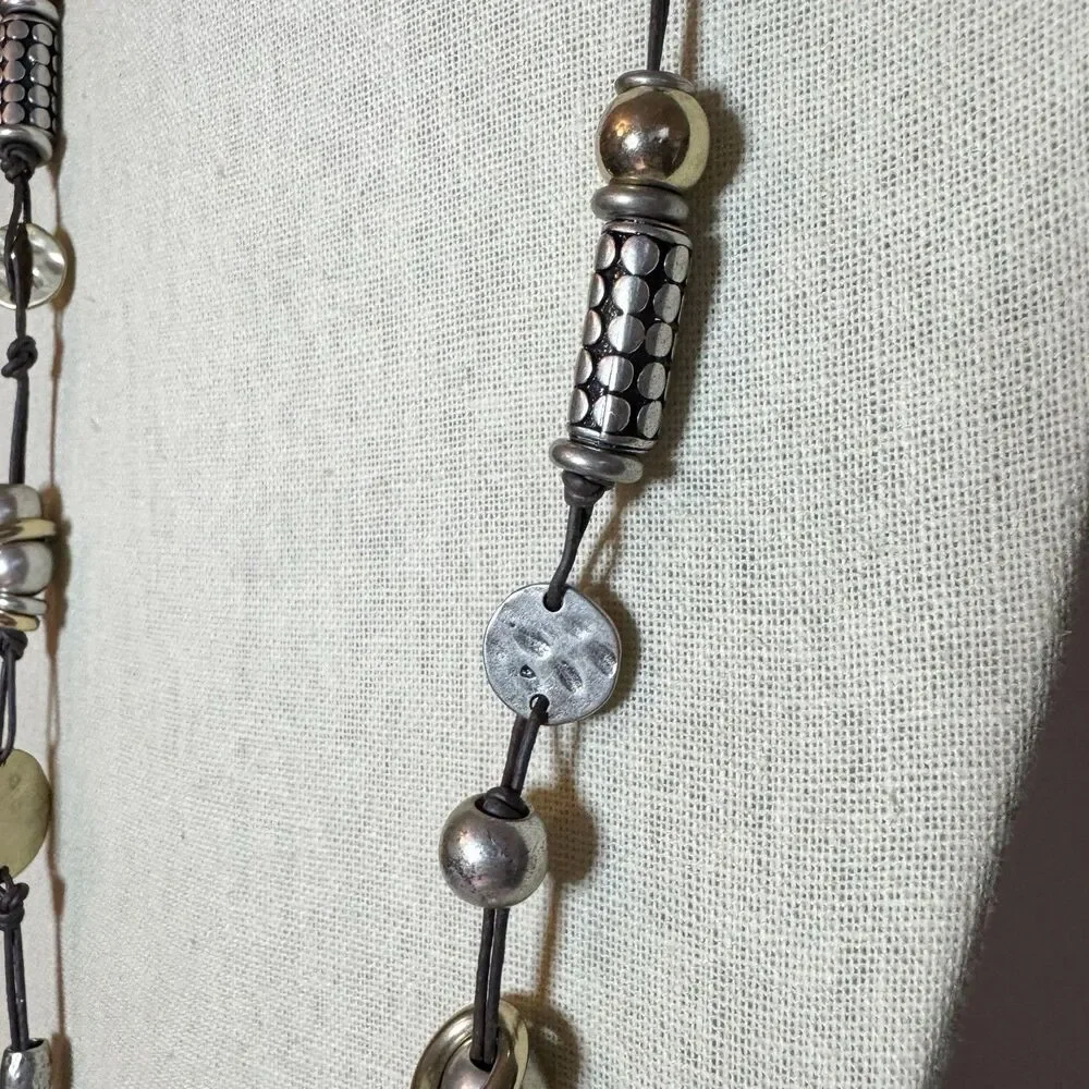 Chico’s Mixed Metal Gold Silver Bohemian Chunky Beaded Long Necklace 30”